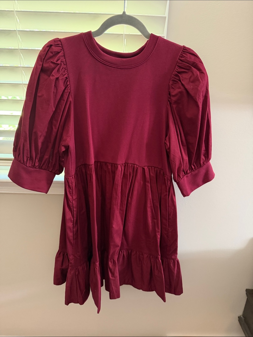 En Saison Burgundy Puff Sleeve Babydoll Dress